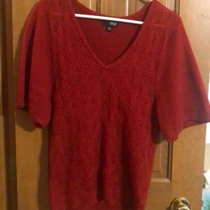 Red V-neck short sleeve sweater